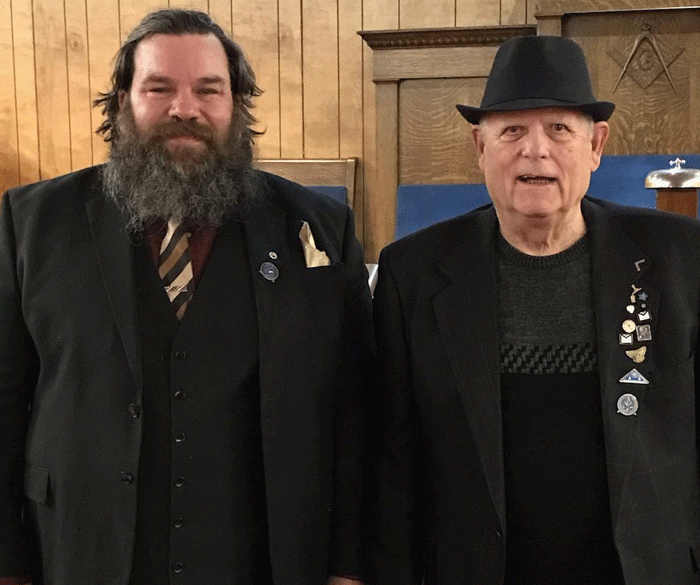 Brother Ryan Williams with WM Russ Sutton, who conferred the Master Mason Degree.