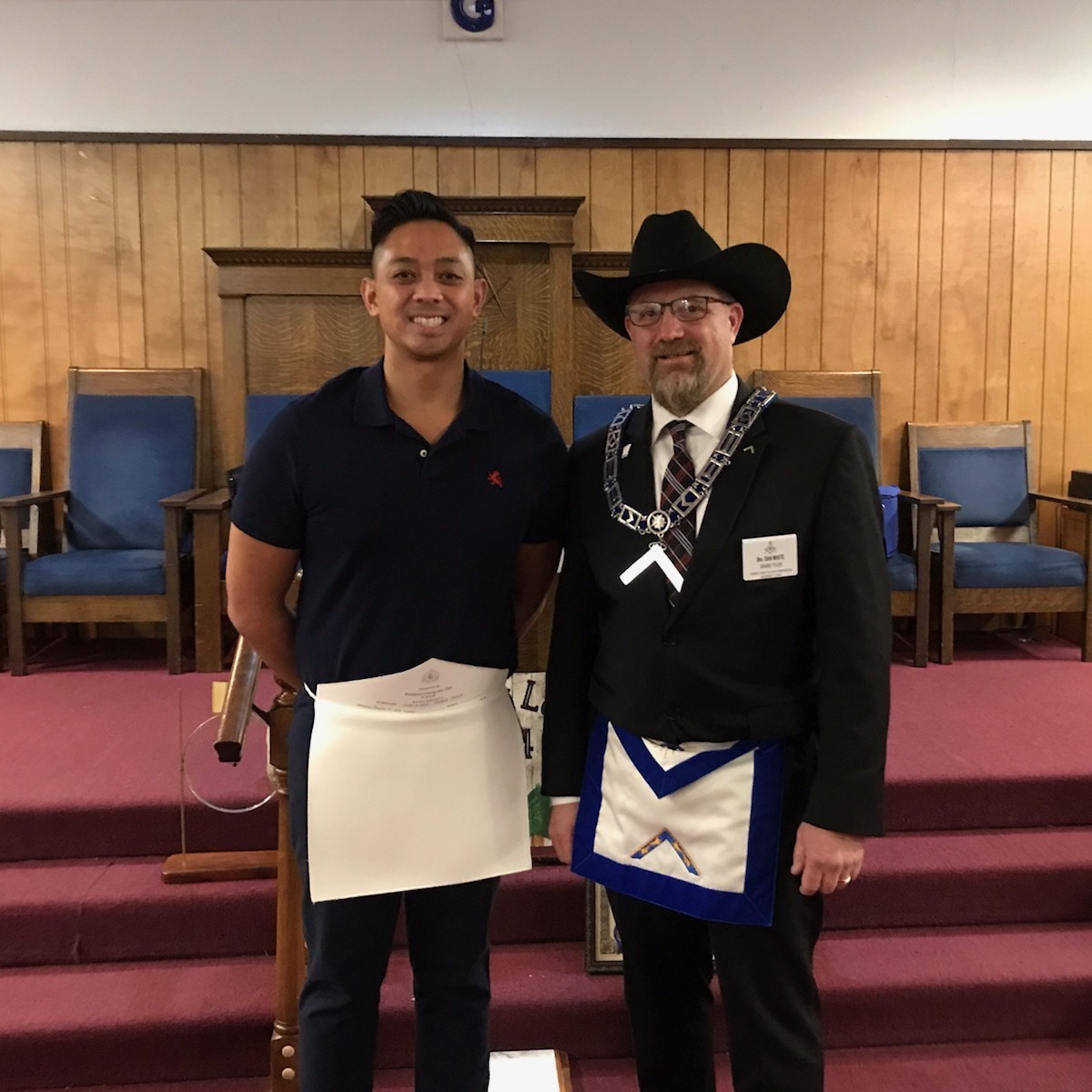 Brother Mendoza-Truong with WM Dan White after his EA Degree.