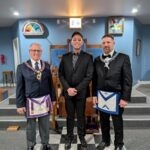 Brother Christopher Mendoza-Truong with VW Scott Thompson and WM Dan White after Chris's MM degree.